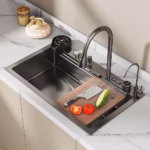 Smart Black 304 Stainless Steel Waterfall Kitchen Sink Set