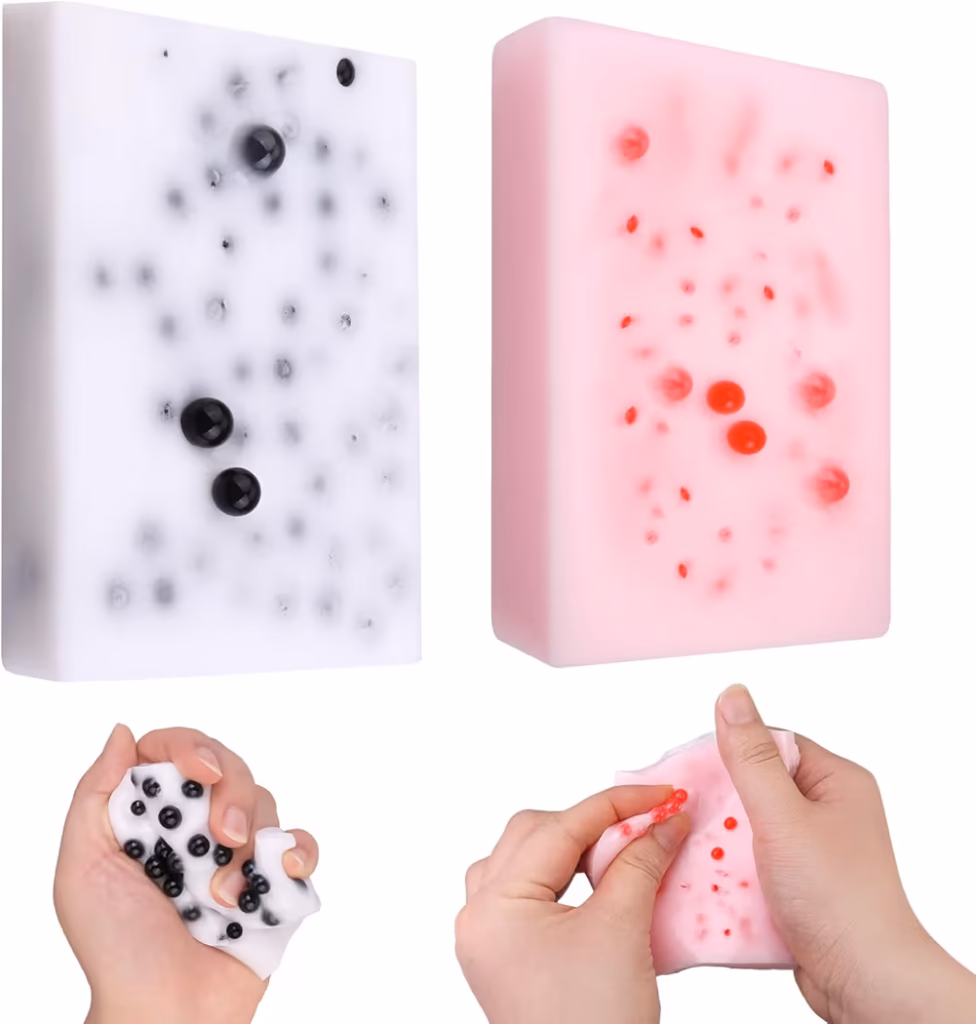 1. 2PCS Square Skin Picking & Pimple Popping Fidget Pads (Pink + Black)