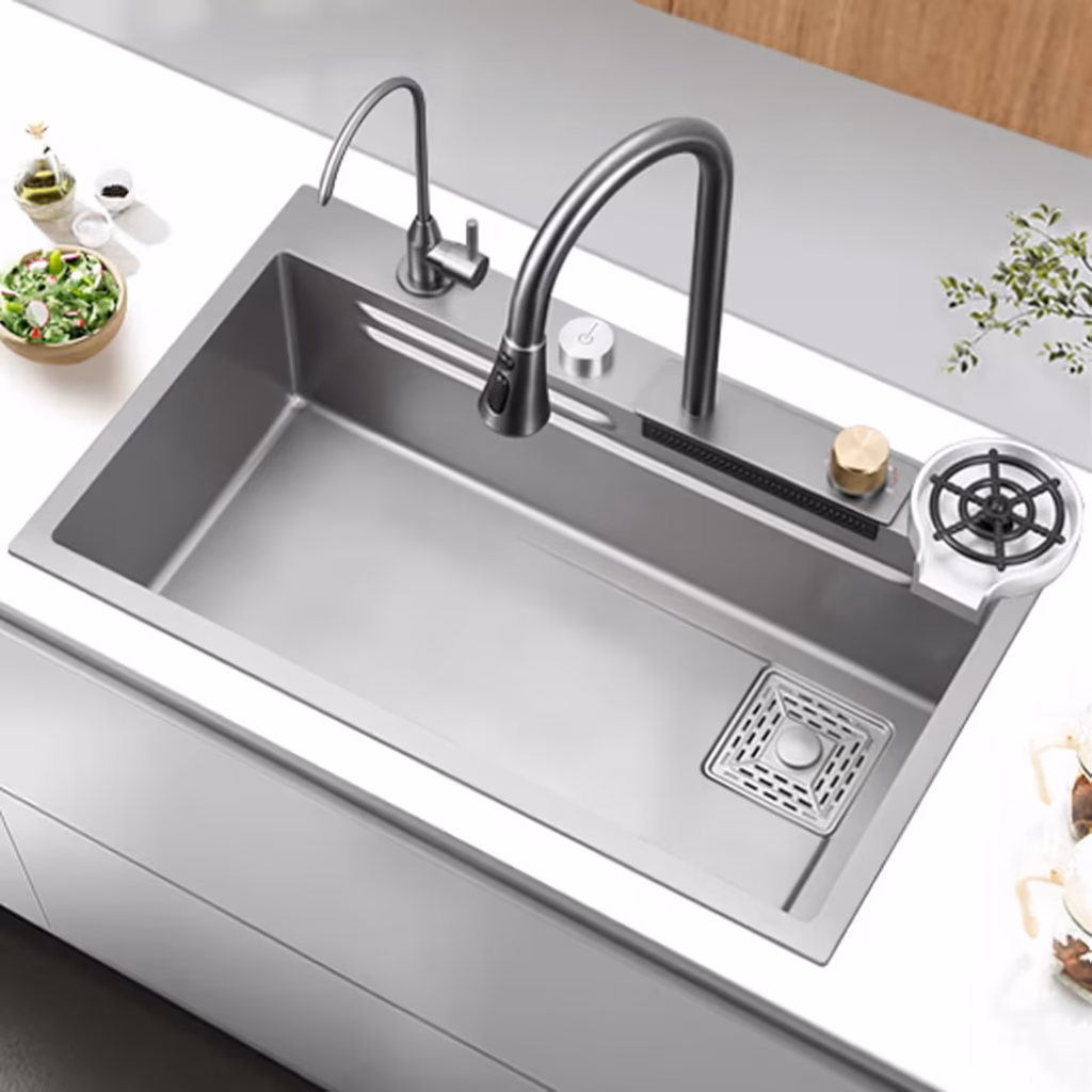 Gray Waterfall Kitchen Sink Set