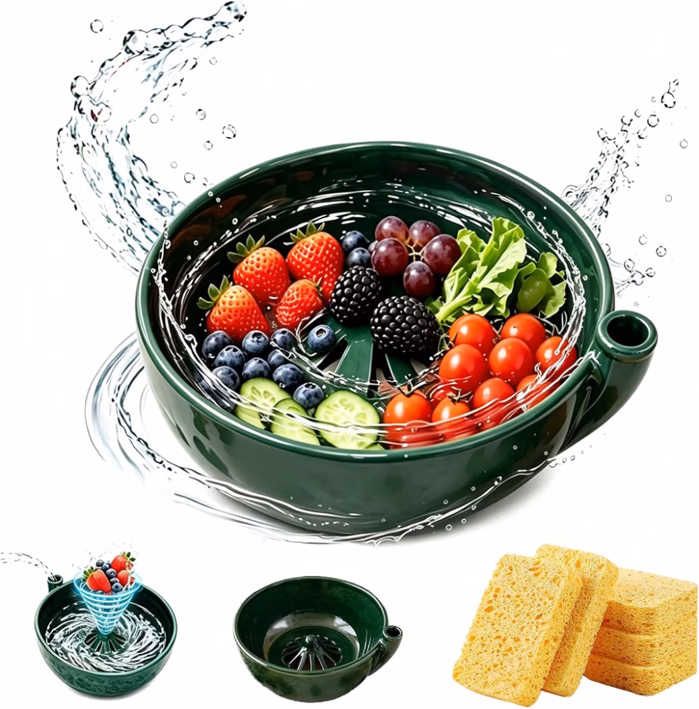 Self-Spinning Berry Washing Bowl