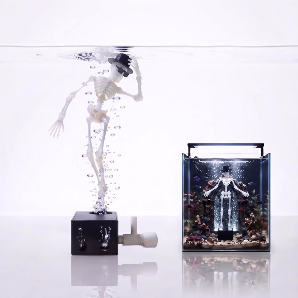 Dancing Skeleton Aquarium Bubbler with Hat & Sunglasses
